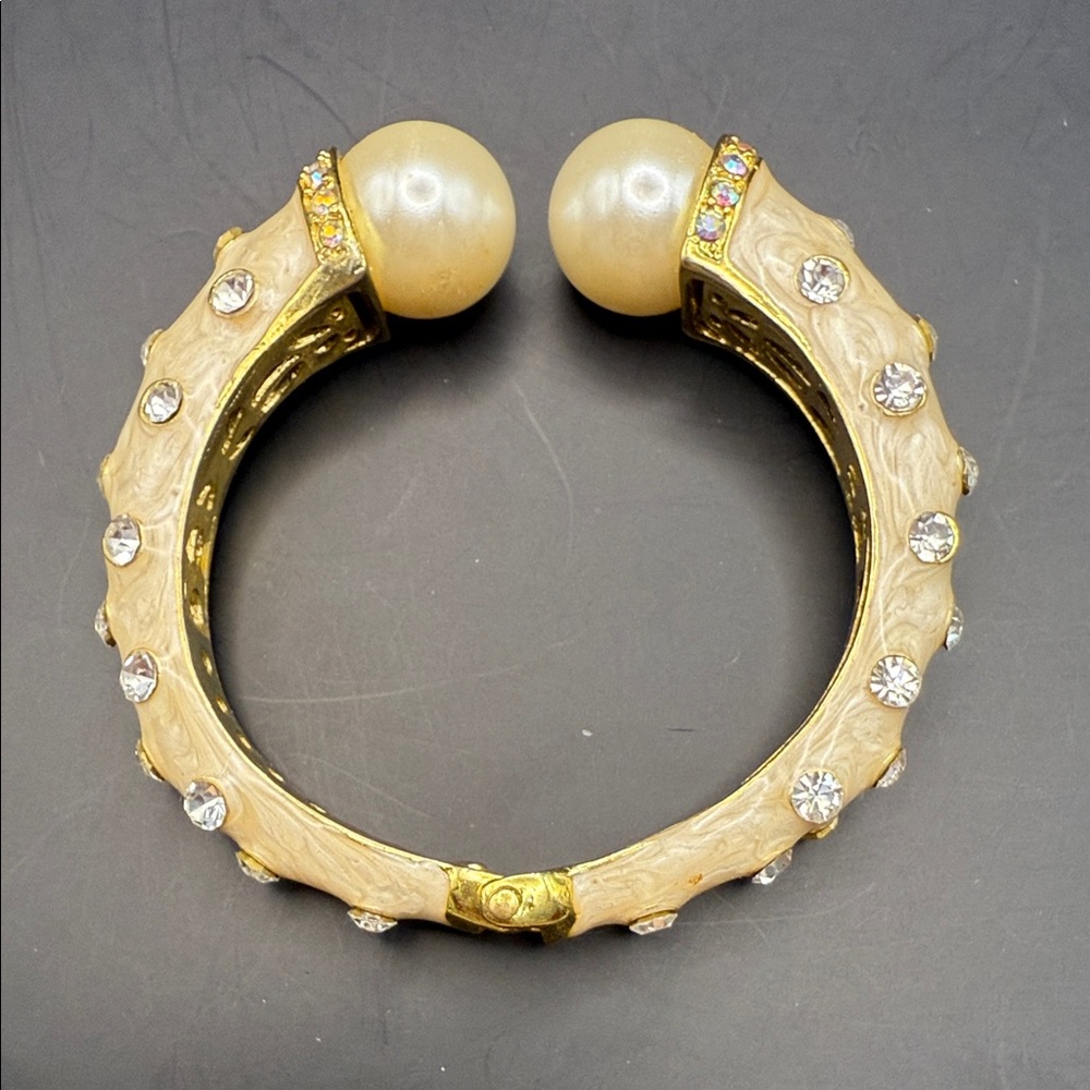 Elegant Gold-tone and Cream Bracelet with Crystal Accents